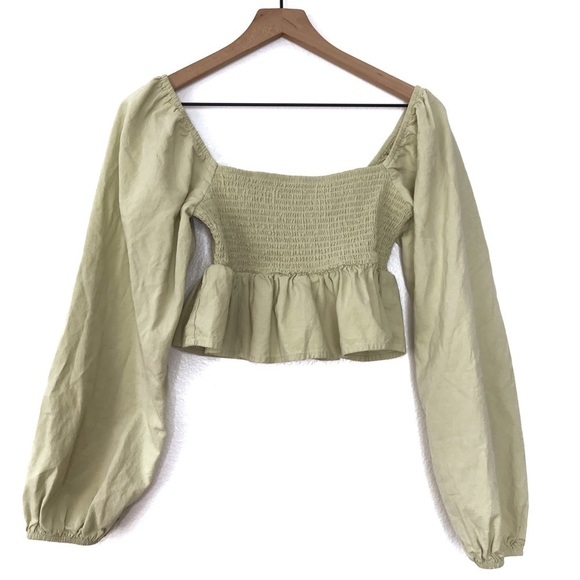 PACSUN LA HEARTS Smocked Babydoll Peplum Ruffle Blouse Crop Top S - Picture 2 of 9